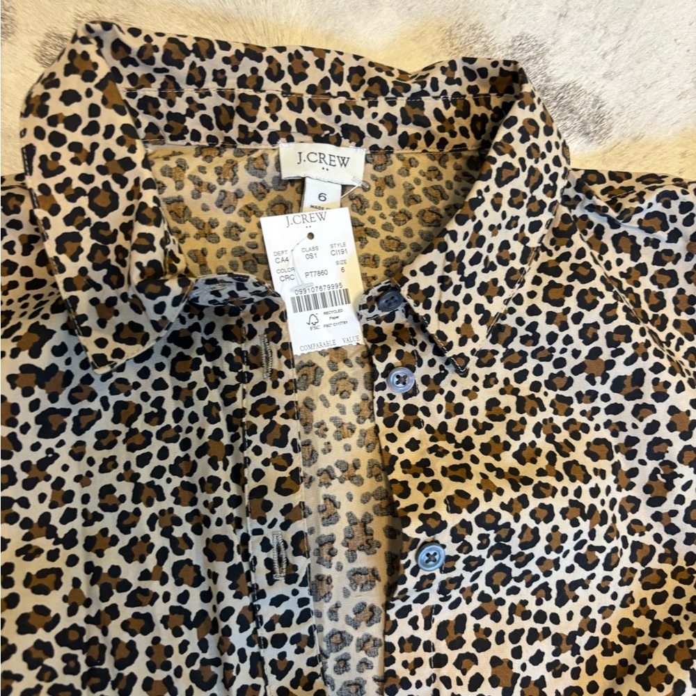 J. Crew Bubble Short-Puff Sleeve Button Up Leopard Print Mini Dress - Picture 4 of 7